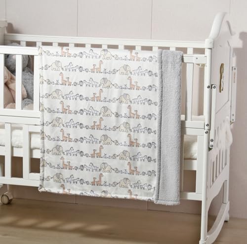 CREVENT 2Pcs 30''X40'' Cute Cozy Fluffy Warm Baby Blankets for Infants Toddlers' Bedding Crib Cot Stroller - Grey Cloud + Minky Animal