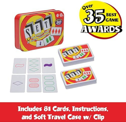 SET Card Games for Kids - Collectors Tin, Matching Game, Learning Games, Fun Family Games, Game Night, Travel Games, Memory Game, Learning Game, Multi-Player Card Game of Visual Perception, Ages 6+