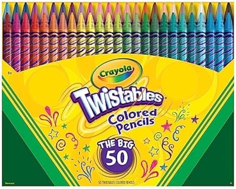 Crayola Twistables Colored Pencil Set for Kids (50ct), No Sharpen Coloring Book Pencils, Essential Classroom Supplies, Cute Back to School Gifts for Kids, 4+