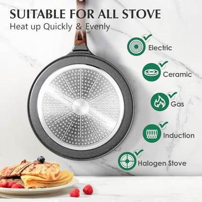 SENSARTE Nonstick Crepe Pan, Swiss Granite Coating Dosa Pan Pancake Flat Skillet Tawa Griddle 10-Inch with Stay-Cool Handle, Induction Compatible