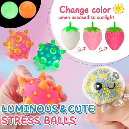 54 Pack Stress Balls, Squishy Balls, Squeeze Balls for Adults, Stress Relief Balls, Prize Box Stuffers, Party Favors