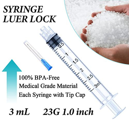 100 Pack 3ml Disposable Syringe with Needle 23Ga 1.0 Inch, Luer Lock Syringes, Individual Sterilized Wrapped