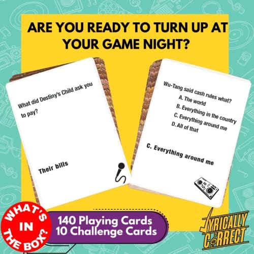 Lyrically Correct '90s & 2000s Music Trivia Card Game - Hip Hop and R&B Edition - Finish The Lyrics Challenge, Fun for Adults, Party or Family Night