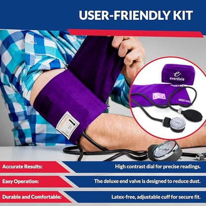 Deluxe Aneroid Sphygmomanometer Blood Pressure Monitor Set – 2-Pack – Adult Cuff, Carrying Case & Calibration Tool – High Contrast Dial for Accurate Readings – Portable & Durable Design – Purple