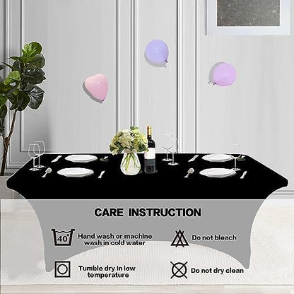 IVAPUPU 2 Pack 6FT Table Cloth for Rectangular Fitted Events Stretch Black Table Covers Washable Spandex Tablecloth Protector for Party, Wedding, Cocktail, Banquet, Festival