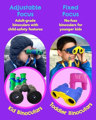Kids Binoculars 8x21- Kids Gift Aged 3-12, Shock Proof Compact Binoculars for Child Set- Neck Strap, Compass, Carabiner, Case- High-Resolution Optics Boy & Girl Gift Toy for Bird Watching, Camping