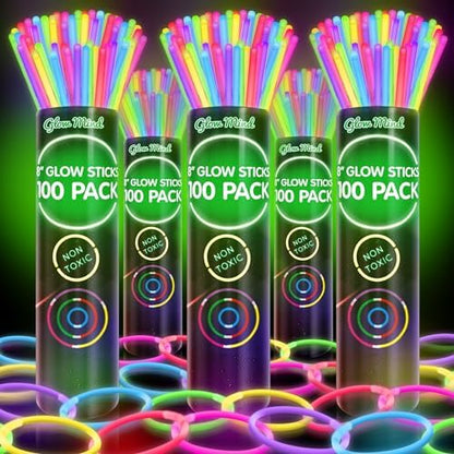 500 Ultra Bright Glow Sticks Bulk - Halloween Glow in the Dark Party Supplies Pack - 8" Glowsticks Party Favors with Bracelets and Necklaces