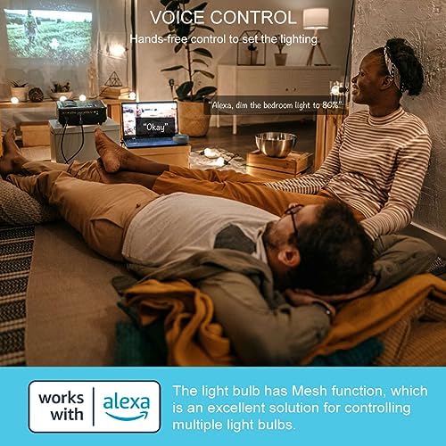 UCB Alexa Light Bulb 130W Equivalent, Smart Light Bulbs Warm White to Daylight Tunable, A19 E26 Bluetooth LED Bulbs Work with Alexa Only for Bedroom Kitchen Living Office No WiFi Required 4 Pack