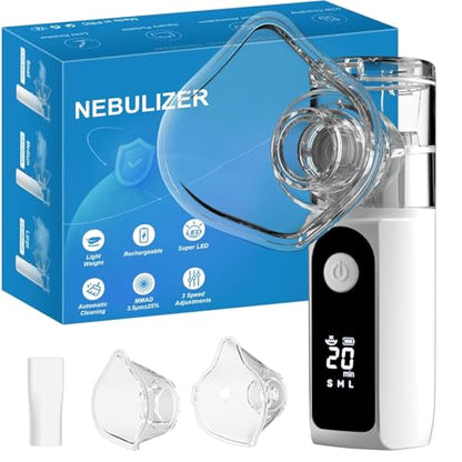 Portable Nebulizer for Adults and Kids with Smart LED Display, 3 Modes & Auto-Cleaning, Handheld Nebulizer for Home and Travel Use