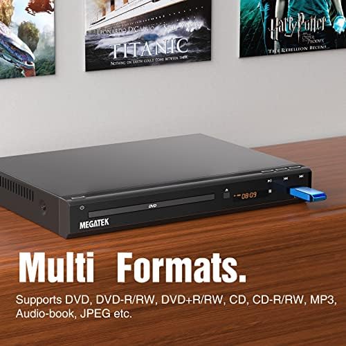 MEGATEK Region-Free HDMI DVD Player for TV, Compact CD/DVD Player for Smart TV, USB Port, Plays All Region DVDs & Multi Formats, Metal Housing, HDMI/RCA Cables & Remote Included