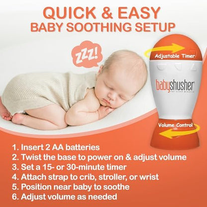Baby Shusher Portable Sound Machine - Mom-Like 'Shh!' Sound for Baby, Sleeping Soother, Newborn Essentials for Crib, Battery Operated Hush, Travel Friendly, Shower & Registry Gift - 1 Count