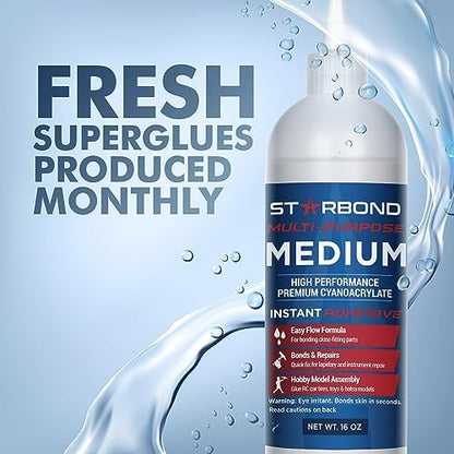 Premium Grade Cyanoacrylate (CA) Super Glue by Starbond - 16 oz. Complete Refill KIT (453g) - with Extra Bottles, Caps, and Microtips - for Woodturning, Pen Turning, Hobby, Lapidary, Acrylic Nails