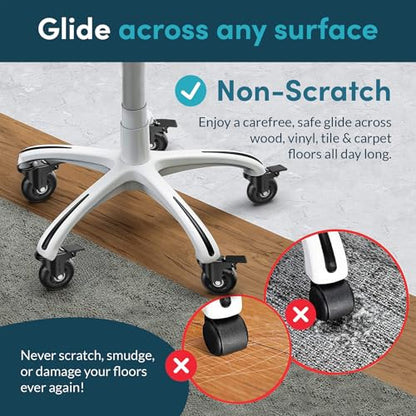 Lifelong Office Chair Wheels Replacement Rubber Desk Chair Casters for Hardwood Floors and Carpet, Set of 5, Quiet & Smooth Rolling Casters with Brakes for Chairs to Replace Office Chair Mats