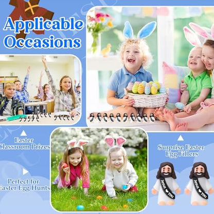 Bememo 100 Pcs Little Jesus Figures Jesus Loves You Original Design Rubber Pocket Toys Little Figures to Hide and Seek Sunday School Religious Party Share Gifts(Black)