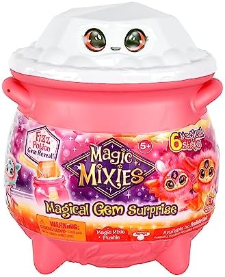 Magic Mixies Magical Gem Surprise Fire Magic Cauldron - Reveal a Non-Electronic Mixie Plushie and Magic Ring with a pop up Reveal from The Fizzing Cauldron Medium