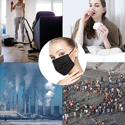 Borje 200 PCS Black Disposable Face Mask 3 Ply Protection Face Masks