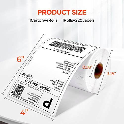MUNBYN 4"x6" Direct Thermal Shipping Labels, 880 PCs/4 Rolls(220 Pcs per Roll), Perforated Postage Paper Compatible with MUNBYN and Other Printers, Not Compatible with DYMO Printer