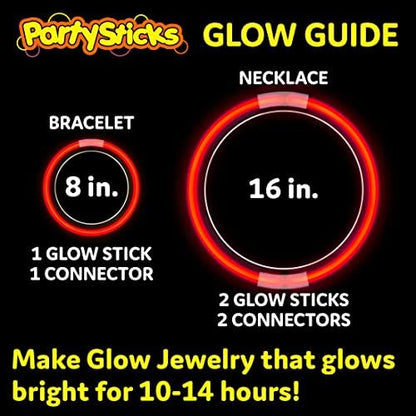 PartySticks Red Glow Sticks - 100pk, 8 Inch Glow in The Dark Light Up Sticks - Party Favors, Decorations, Necklaces and Bracelets with Connectors