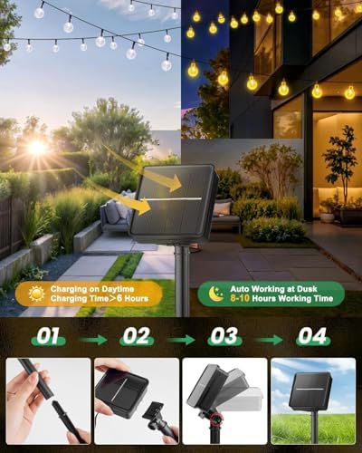 Solar String Lights Outdoor Waterproof, 2 Pack 60 LED 36.5 FT Each, Solar Powered Patio Lights with 8 Lighting Modes for Garden Yard Porch Wedding Party Decor (Warm White)