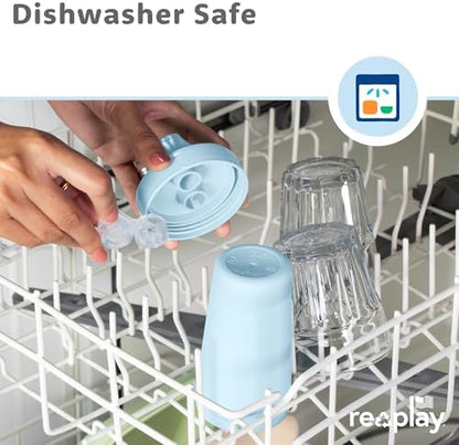 Re-Play Sippy Cups for Toddlers - 10 Oz. Reusable Spill Proof Cups for Kids, Dishwasher/Microwave Safe - Made in USA - Set of 4-3.13" x 6.25" - Cool Blues