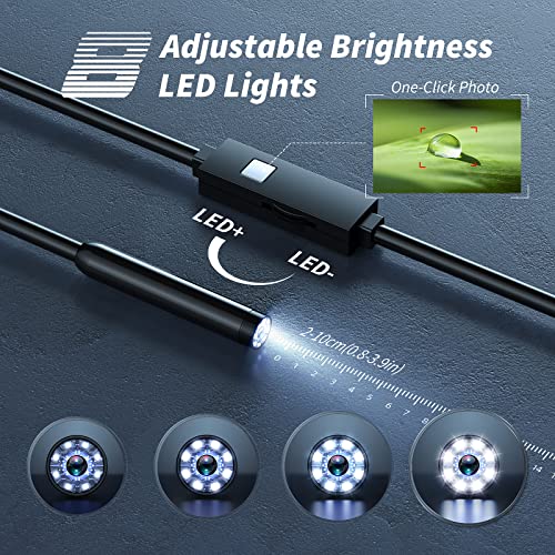 Endoscope Camera with Light,1920P HD Borescope Tools with 8 Adjustable LED Lights, Endoscope with Semi-Rigid Snake Camera, Inspection Borescope for iOS and Android-16.4ft Single Lens