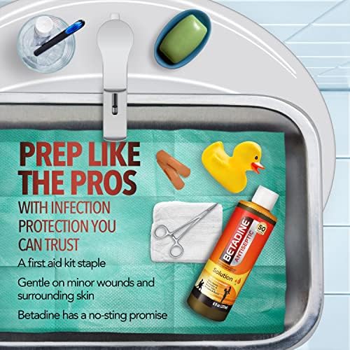 Betadine Antiseptic Liquid First Aid Solution, Povidone-Iodine 10%, Kills Germs in Minor Cuts Scrapes & Burns, No Sting Promise, No Alcohol or Hydrogen Peroxide, 8 FL OZ (Pack of 2)