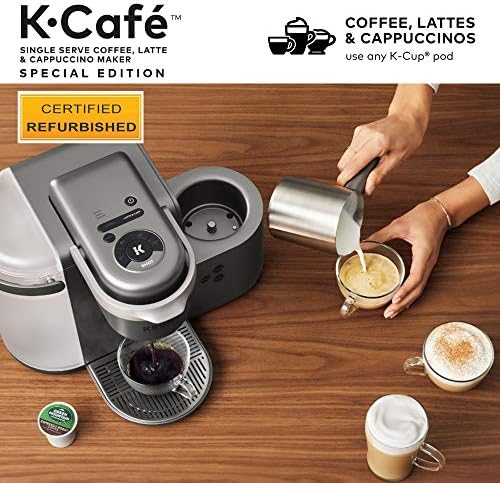 Keurig K-Cafe Special Edition Coffee Maker, Single Serve K-Cup Pod Coffee, Latte and Cappuccino Maker, Comes with Dishwasher Safe Milk Frother, Coffee Shot Capability, Nickel (Renewed)