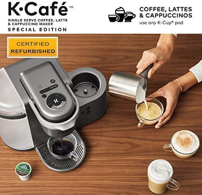 Keurig K-Cafe Special Edition Coffee Maker, Single Serve K-Cup Pod Coffee, Latte and Cappuccino Maker, Comes with Dishwasher Safe Milk Frother, Coffee Shot Capability, Nickel (Renewed)