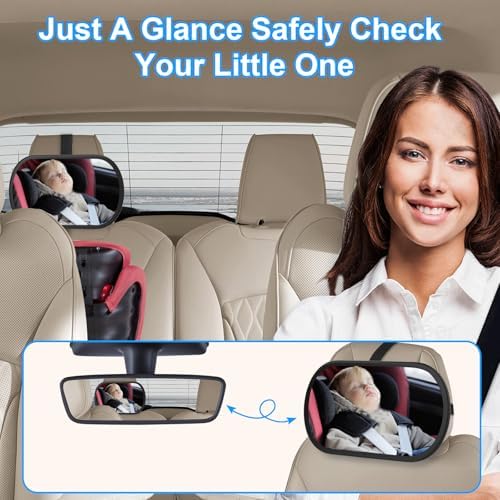 Baby Car Mirror, Safety Car Seat Mirror for Rear Facing Infant, Clear Wide View, 360°Rotation, Easily Observe the Baby Move, Secure, Shatterproof, Crash Tested and Certified (2-Pack)