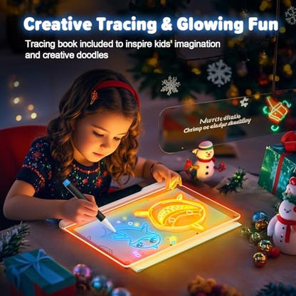 16-Inch Rechargeable Doodle Glow LED Note Board, 7-Color Light Modes, Neon Art Dry Erase Light Up Drawing Pad with Built-in Stand, Sketching Gift Toy for Kids/Girls/Teens, 5 Markers & Tracing Book