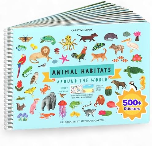 Cupkin Animal Sticker Book Activity for Kids, Toddler Airplane Travel Essentials, 500+ Habitat Stickers for Kids + 12 Scenes + 12 Coloring Book Pages, Animal Lover Gift, Childrens Crafts for Ages 2-8