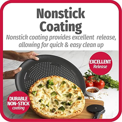 GoodCook AirPerfect Nonstick 16” Pizza Pan - Set of 2 - Pizza Trays for Oven, Perforated Round Pizza Pan, Carbon Steel Baking Pan, Homemade, Frozen & Leftover Slices