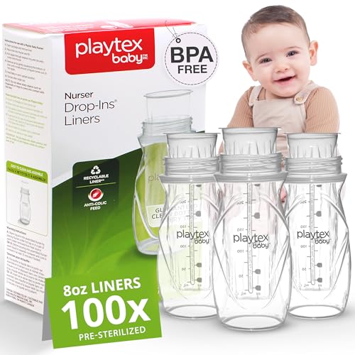 Playtex Baby Nurser Pre-Sterilized Disposable Drop-Ins Bottle Liners, Anti-Colic, Gas Reduction, Closer to Breastfeeding, 8 Oz, 100 Count