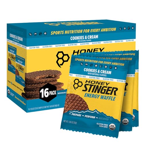 Honey Stinger Organic Gluten Free Cookies & Cream Waffle, Energy Stroopwafel for Exercise, Endurance and Performance, Sports Nutrition for Home & Gym, Pre & During Workout, 16 Waffles, 16.96 Ounce