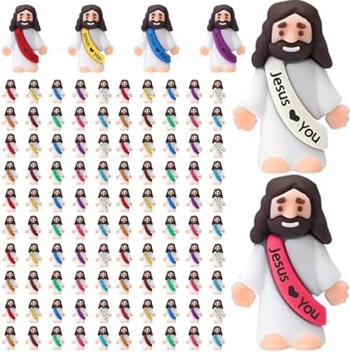Little Jesus Figures, Mini Jesus Figurines in Bulk, Multicolor Tiny Jesus Figures, Miniature Figurines to Hide and Seek Religious Gifts for Easter Egg Stuffers (100)