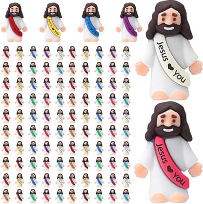 Little Jesus Figures, Mini Jesus Figurines in Bulk, Multicolor Tiny Jesus Figures, Miniature Figurines to Hide and Seek Religious Gifts for Easter Egg Stuffers (100)
