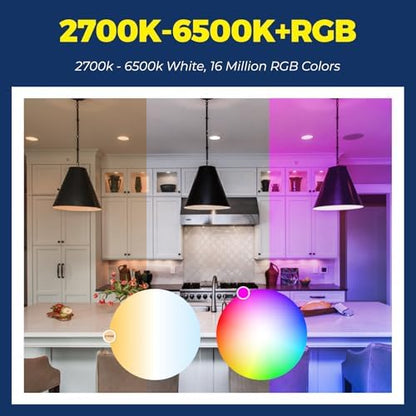 Smart Light Bulbs 100W Equiv., 1350LM 11W Smart Bulb Works with Alexa/Google Home/Smart Life, A19 E26 RGBCW Color Changing, No Hub Required, 2.4G WiFi Bluetooth Bulb, ETL Listed, 4PCS