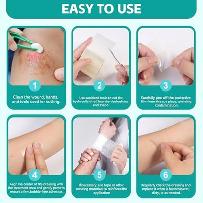 Upadated Hydrocolloid Bandages,2in*5ft Hydrocolloid Roll for Wound Care,Medical-Grade Hydrocolloid Patch Bandages with Self-Adhesive, Flexible & Waterproof DIY Size & Shape (2in*16ft)