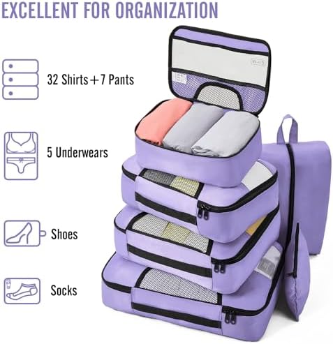 Veken 8 Set Packing Cubes for Travel Essentials, Suitcase Organizer Bags in 4 Sizes, Carry-On Luggage Accessories with Large Laundry & Hanging Toiletry Bag, Must-Have for Airplane, Road Trip & Camping