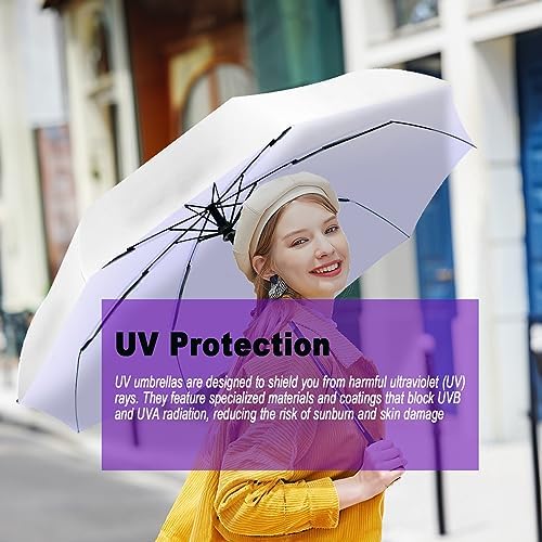 SIEPASA UV Protection Travel Compact Umbrella-Automatic Umbrellas for Rain-Small Portable Windproof Umbrellas for Men Women Teenages. (Silver/Purple)