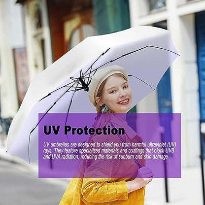 SIEPASA UV Protection Travel Compact Umbrella-Automatic Umbrellas for Rain-Small Portable Windproof Umbrellas for Men Women Teenages. (Silver/Purple)