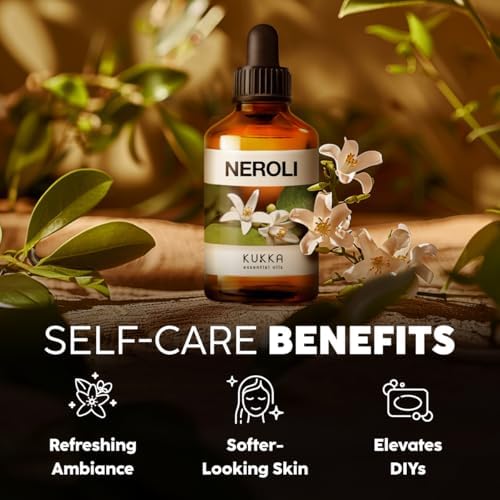 Kukka Neroli Essential Oil for Diffuser Skin - 4 Fl Oz - 100% Pure Natural Neroli Oil, Floral Scent, for Aromatherapy, Candle, Bath Bomb & Soap Making Scent DIY