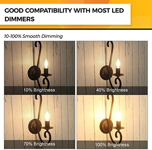 Hizashi 90+CRI Candelabra LED Light Bulbs 60 Watt, 2700K Warm White, E12 LED Bulb Dimmable, B11 Chandelier Light Bulbs, 6W, 550LM, Candle Light Bulbs, UL Listed, 12 Pack