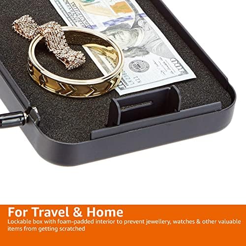 Amazon Basics Portable Security Case Lock Box Safe, Small Lock Box with Code, for College Dorm Room, Home, Combination Lock, Large, Black