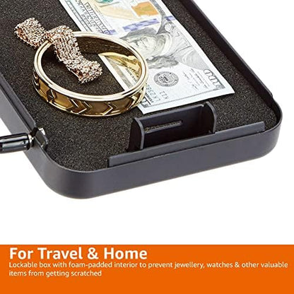 Amazon Basics Portable Security Case Lock Box Safe, Small Lock Box with Code, for College Dorm Room, Home, Combination Lock, Large, Black