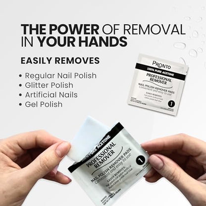 Pronto Pure Acetone Nail Polish Remover Pads, Individual 100 Pcs Nail Soak Off Pads for Gel Nail Polish, Nail Polish Remover Wipes for Quick Professional Nail Polish Removal Nail Pad For Salon & Home