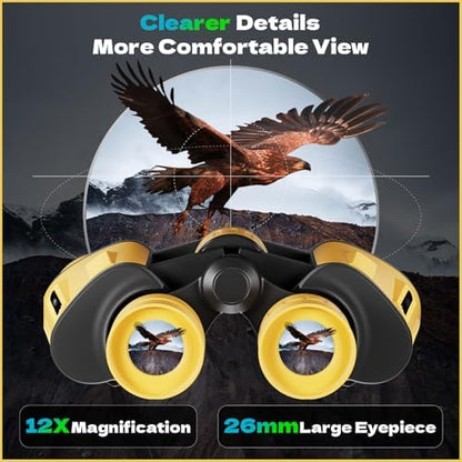 12x40 HD Binoculars for Adults and Kids High Powered, Clear Large View & Low Light Night Vision, Waterproof Binoculars for Hunting, Birds Watching, Cruise Ship, Theaters, Travel and Stargazing
