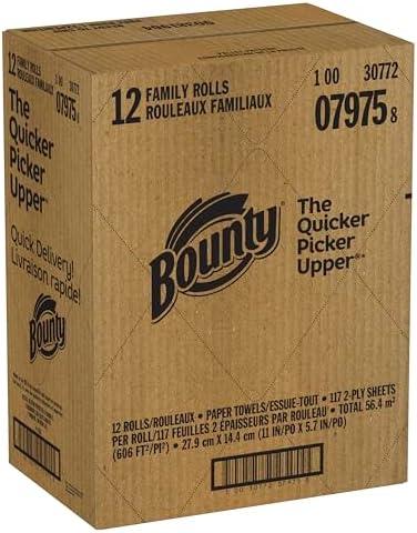 Bounty Quick-Size Paper Towels, White, 12 Family Rolls = 30 Regular Rolls