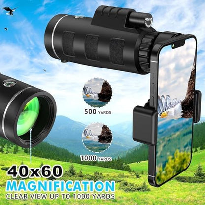 40x60 HD Monocular Telescope with Smartphone Adapter,High Power Portable Telescope for Bird Watching, Hiking, Camping, Travel & Outdoor Adventures