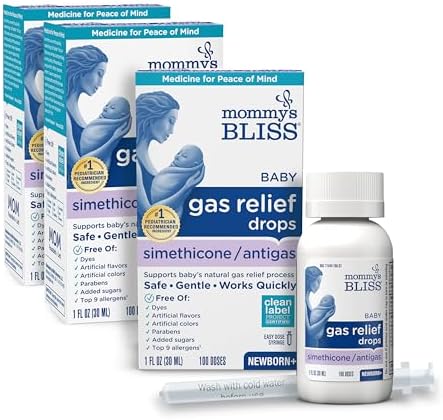 Mommy's Bliss Gas Relief Drops Bottle, Simethicone Drops for Infants, Relieves Stomach Discomfort, Safe & Gentle, Ginger Flavor, 1 Fl Oz (Pack of 3)